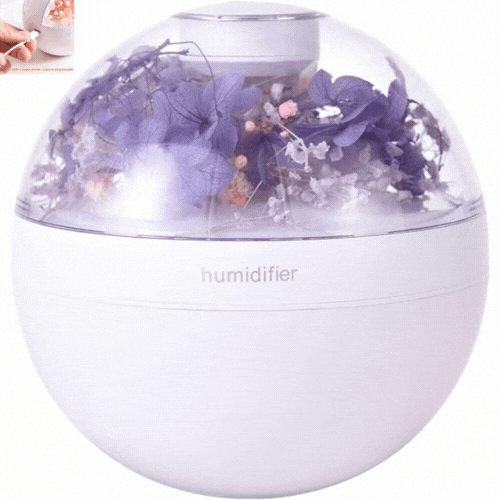 Difuzor De Aromaterapie cu Flori Artificiale, Iluminare Alb Cald, Alb/Mov + 12 Uleiuri Esentiale CADOU