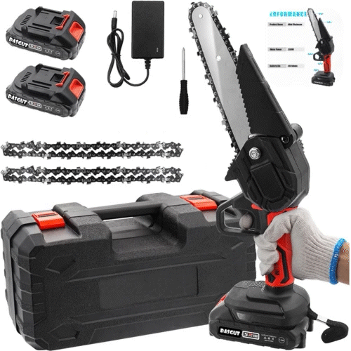 Drujba Electrica Cu Ungere, cu 2 x Acumulatori 24V, 2 x Lama Lunga de 21 cm, 2 x Lant, Geanta Transport CADOU