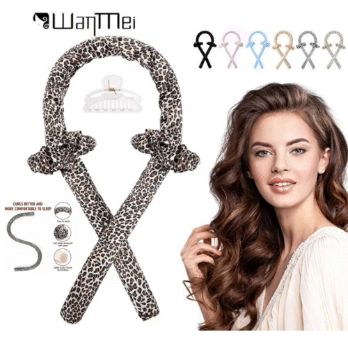 Set Ondulator fara caldura pentru par cu 2 Elastice matase si 1 Clame, print leopard+Perie de scame CADOU