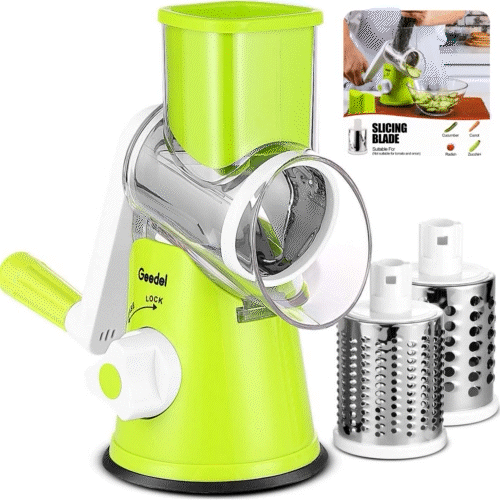 Razatoare Manuala Pentru Fructe Si Legume Cu 3 Lame Interschimbabile, Verde +Perie De Scame CADOU