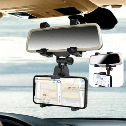 Suport Pentru Telefon Cu Prindere Pe Oglinda Retrovizoare, Reglabil La 360 De Grade