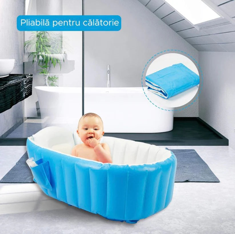 PACHET PROMO: Piscina Gonflabila Premium 115x 82x 33 cm + Cadita Gonflabila Bebelusi 0–36 luni + Pompa Electrica+Ventilator Arctic Cool
