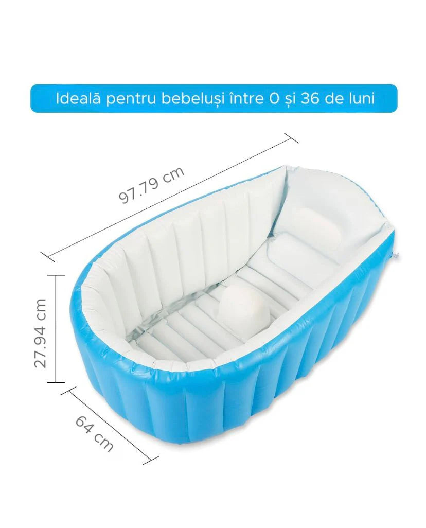 PACHET PROMO: Piscina Gonflabila Premium 115x 82x 33 cm + Cadita Gonflabila Bebelusi 0–36 luni + Pompa Electrica+Ventilator Arctic Cool