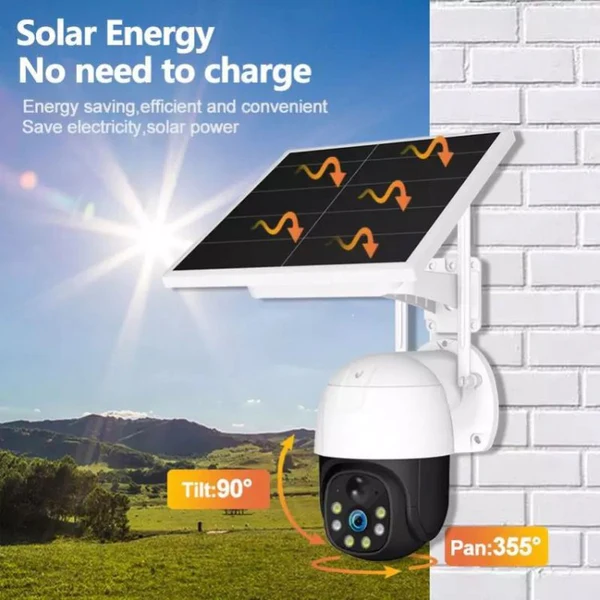 Camera de Supraveghere WiFi, Solara, Cu Acumulatori, Pentru Exterior, Vedere de Noapte, Grad Protectie Apa IP66, 2 Antene + card 32GB CADOU