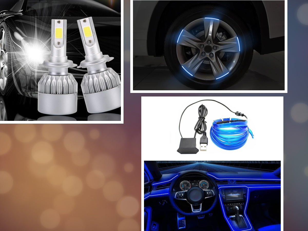 Pachet Complet Auto: 1 x Set LED-uri H7 + 1 x Banda Auto 5m + 20 x Benzi Luminoase Roti