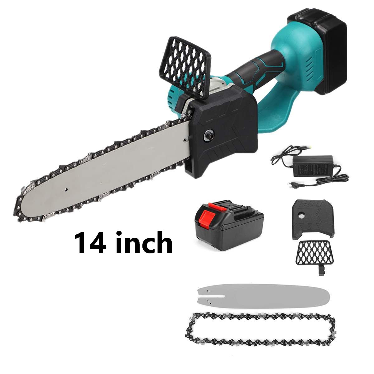 Drujba Electrica, Cu Sistem De Ungere, 14 Inch, Cu 2 x Lama Lunga De 35.5 cm + 2 x Lant + 2 x Acumulatori 48V