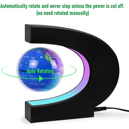 Glob Pamantesc Levitant 360 ⁰, Iluminare LED, Suport Inclus
