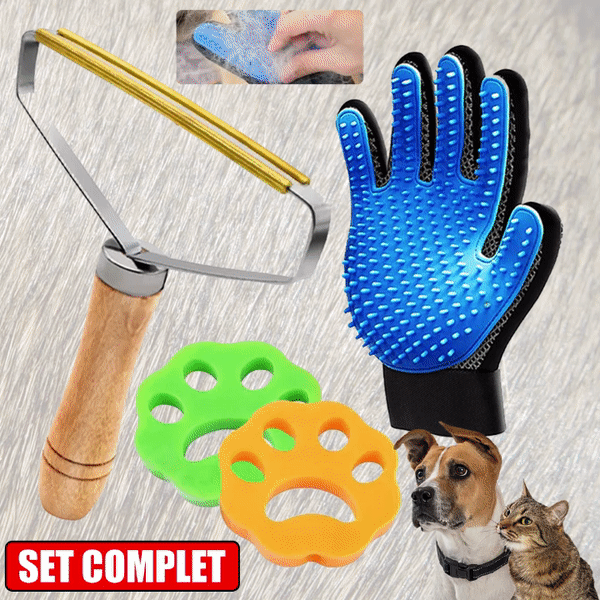 Set De 4 Accesorii Pentru Curatarea Scamelor Si Indepartarea Parului De Animale, Manusa, 2 Captatoare De Par Pentru Masina De Spalat, Perie Cu Zimti
