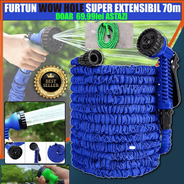 Furtun Extensibil WOW HOLE pana la 60m + PISTOL DE STROPIT cadou