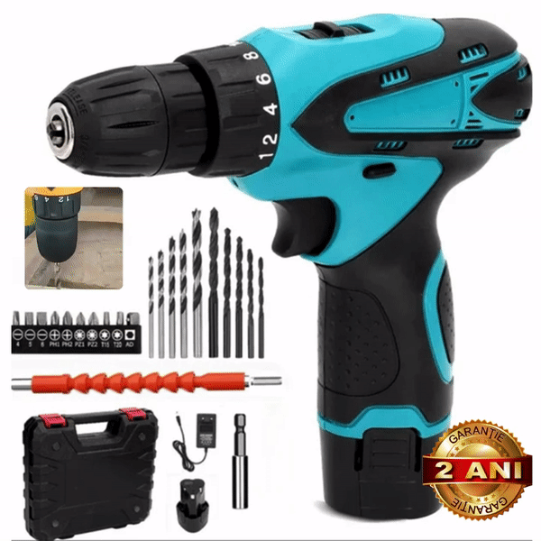 Bormasina Electrica, Cu 2 Acumulatori 12V, 24 Accesorii + Geanta De Transport CADOU