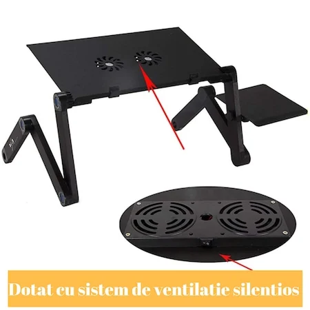 Masa Laptop Pliabila, Cu 2 Ventilatoare, Reglabila, Suport Mouse Inclus