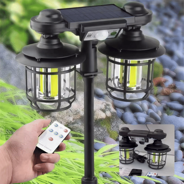 Felinar Dublu Cu Incarcare Solara, Super Luminos, 192 LED-uri COB, Cu Senzor de Miscare si Telecomanda, Impermeabil