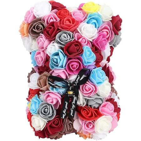 CADOU de Valentine's Day: Ursulet din trandafiri de sapun in cutie cadou, Inaltime 25cm