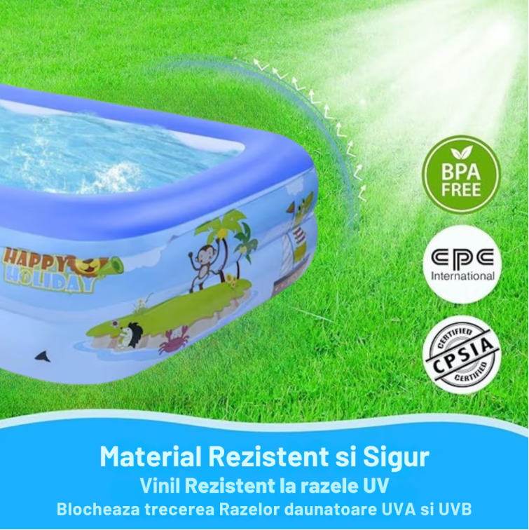 PACHET PROMO: Piscina Gonflabila Premium 115x 82x 33 cm + Cadita Gonflabila Bebelusi 0–36 luni + Pompa Electrica+Ventilator Arctic Cool