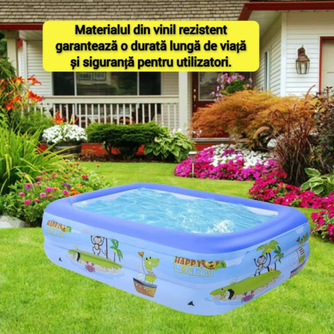 PACHET PROMO: Piscina Gonflabila Premium 115x 82x 33 cm + Cadita Gonflabila Bebelusi 0–36 luni + Pompa Electrica+Ventilator Arctic Cool