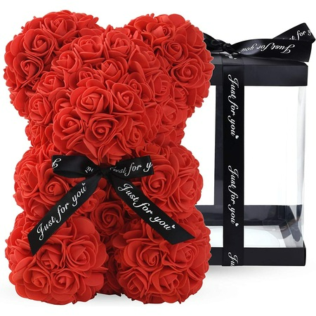 CADOU de Valentine's Day: Ursulet din trandafiri de sapun in cutie cadou, Inaltime 25cm