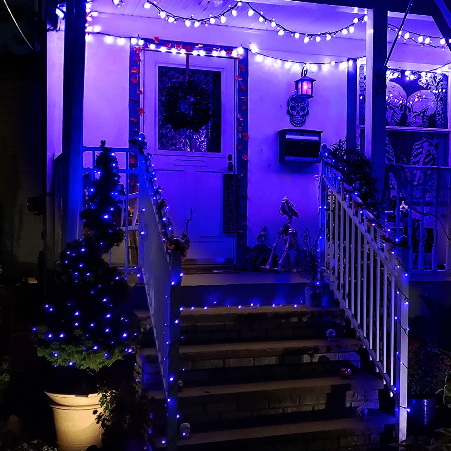 1+1 GRATIS: Instalatie De Craciun, Tip Rola, Cu 500 LED-uri Mari, Interior sau Exterior, Rezistenta La Vreme Rea, 50 m, Albastru Regal