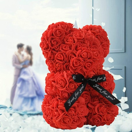 CADOU de Valentine's Day: Ursulet din trandafiri de sapun in cutie cadou, Inaltime 25cm
