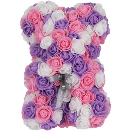 CADOU de Valentine's Day: Ursulet din trandafiri de sapun in cutie cadou, Inaltime 25cm
