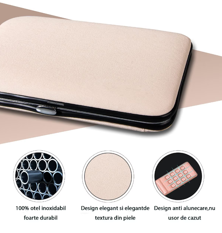 1+1 CADOU: Trusa COMPLETA Mani-Pedi de 18 piese din OTEL Inoxidabil si Accesorii Pentru Ingrijire Faciala incluse in Geanta de Depozitare
