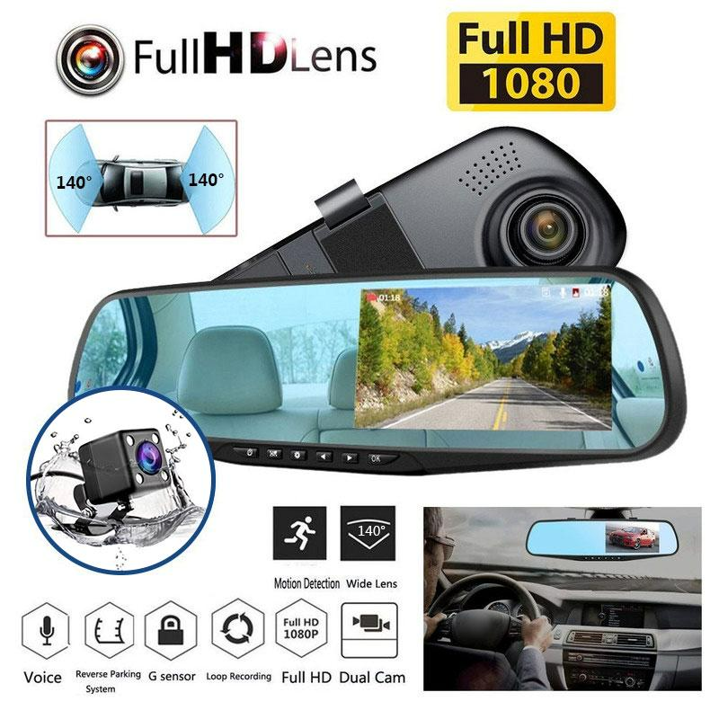 Oglinda Retrovizoare Cu Camera Video DVR Fata-Spate Pentru Monitorizare Trafic Full HD Cu G-Senzor Si Ecran 4.3 Inch