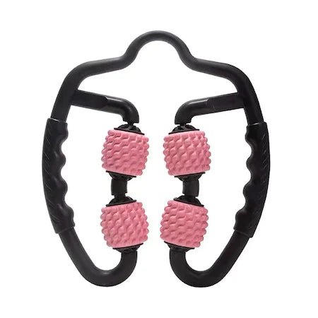 Aparat Manual Pentru Masaj Muscular, 5 Role, Brate, Umeri, Picioare, Solduri, Roz/Negru + 10 plasturi Kinoki CADOU