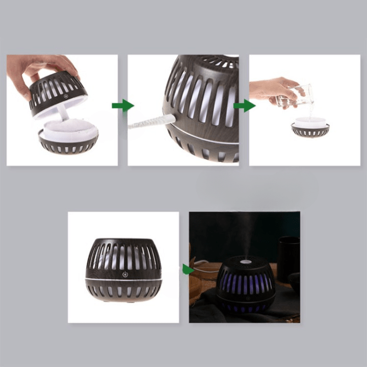 Difuzor De Aromaterapie, Cu Iluminare LED, 7 Culori, 300 ml, Wenge + 3 Uleiuri Esentiale CADOU