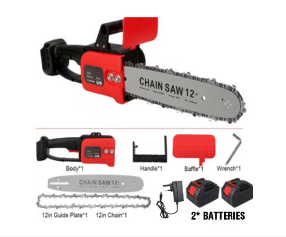 Drujba Electrica, Cu 2 x Lama 31 cm (12 INCH), 2 x Lant, 1 x Acumulator 48 V, Geanta De Transport CADOU