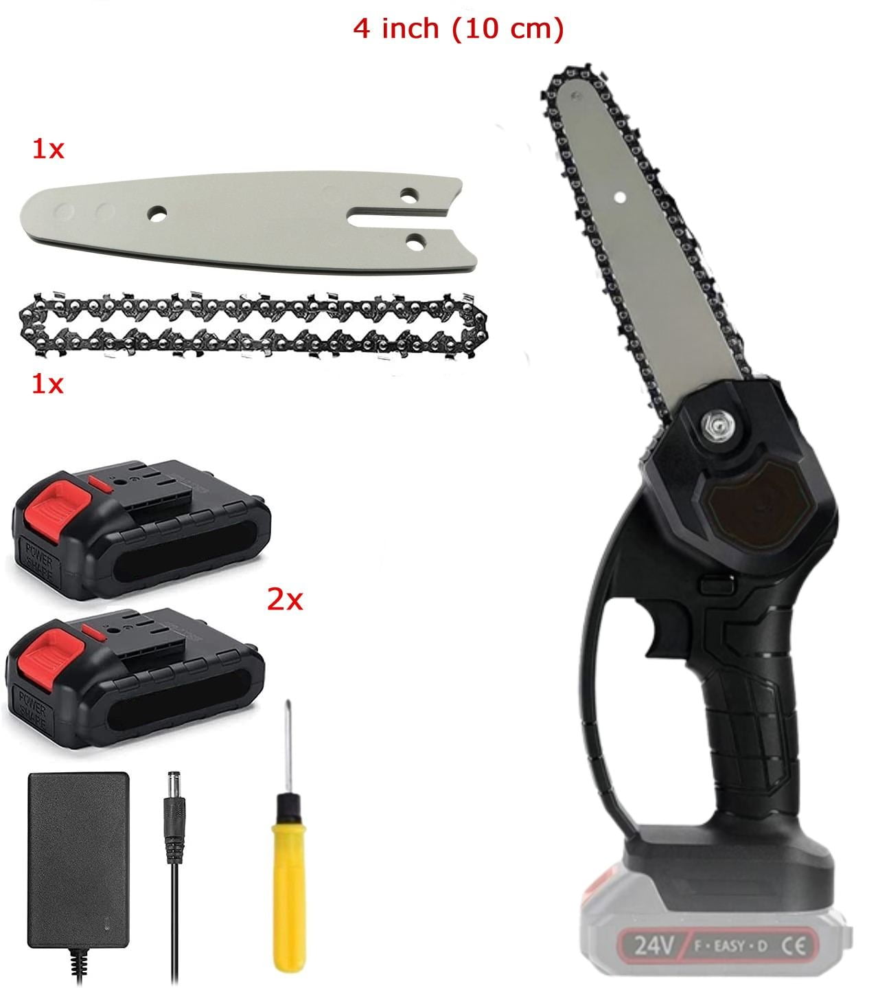 Pachet PROMO: Mini Fierastrau Electric Cu Acumulator, 24V, 2x Baterie + 1x Lant + 1x Lama, 4 Inch + CADOU pila 25cm