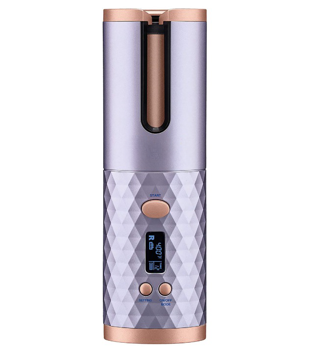 Ondulator Automat Fara Fir, Ceramic, Cu Afisaj LCD, Functie Power Bank, Temperatura Reglabila, Mov