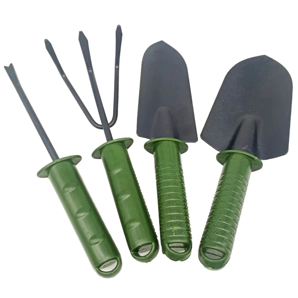 Set De 4 Instrumente Pentru Gradinarit, Doua Mini Lopeti, Un Mini Cultivator Si Un Dispozitiv Pentru Gaurit, Metal