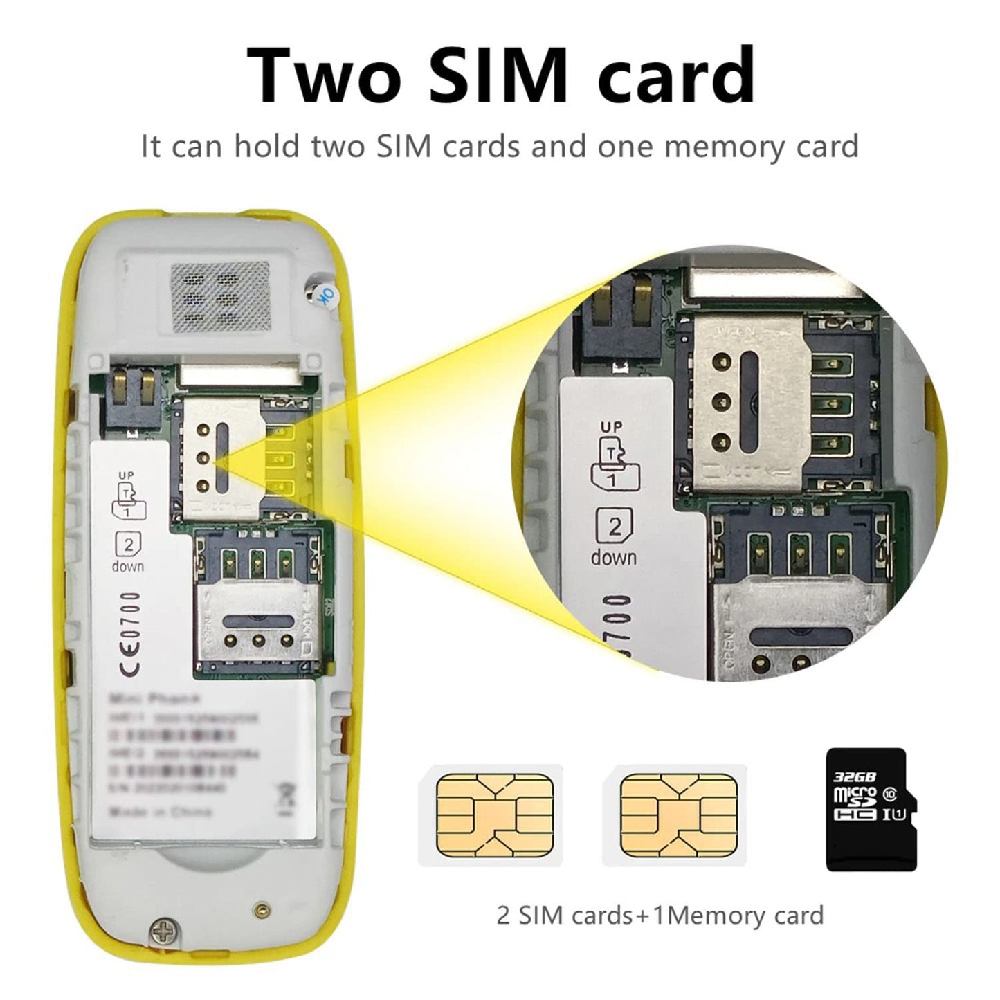 Mini Telefon Dual SIM, Dimensiune ecran 0.66 Inch, Baterie 350 mAh, Bluetooth