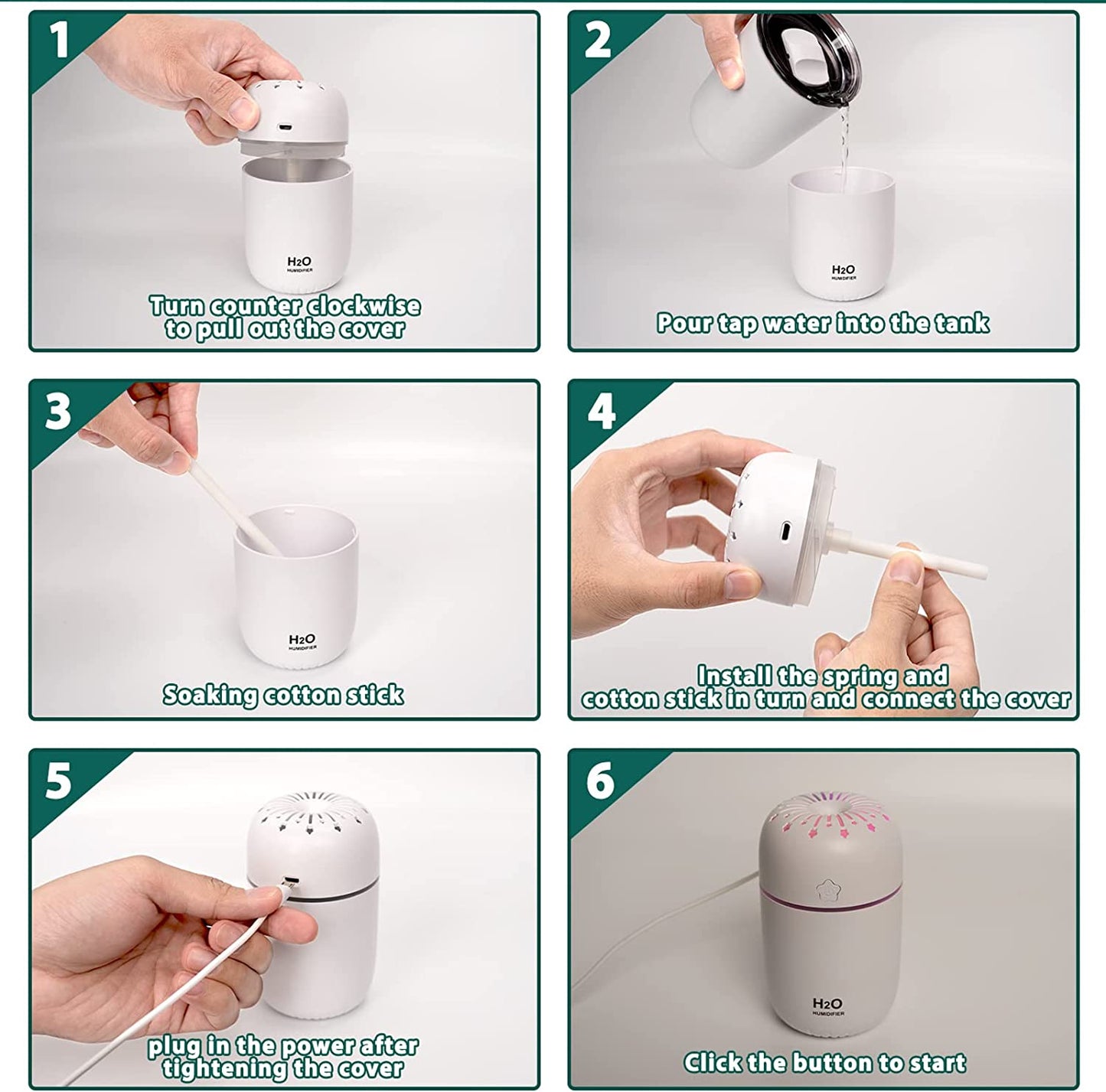 Mini Umidificator Aromaterapie, 3 in 1, Cu Iluminare LED, 7 Culori, 300 ml, 3 Culori+ 3 Uleiuri Esentiale
