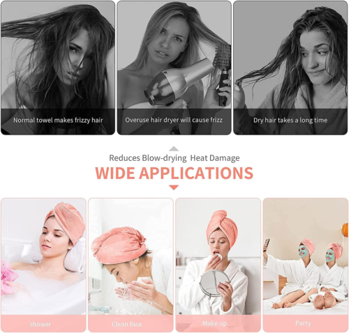 Prosop Pentru Par, Tip Turban, Din Microfibra, Cu Nasturel De Fixare, Diverse Culori