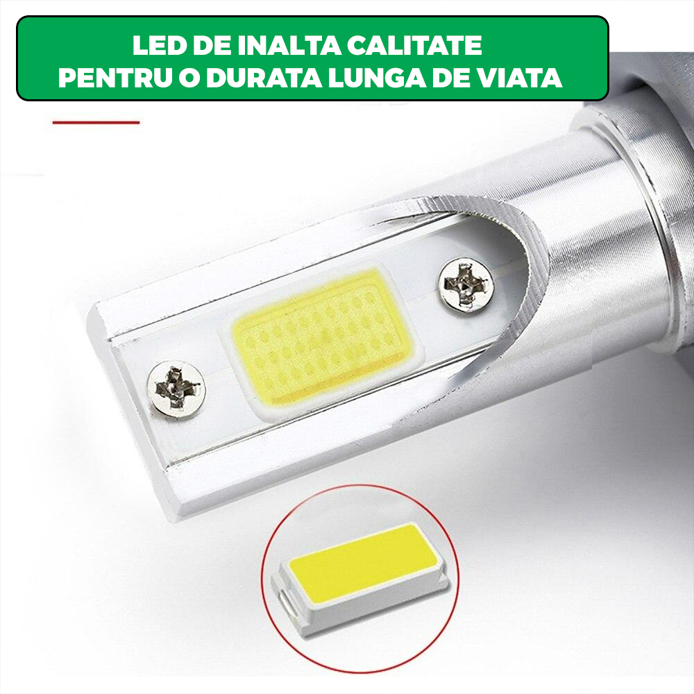 Set 2 Becuri LED Auto, Luminozitate Mare, 36W, 3800LM, 6000k, H1/H4/H7