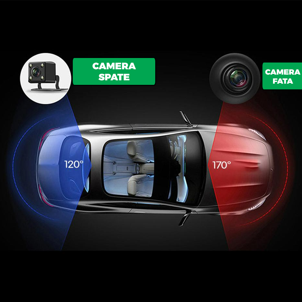 Oglinda Retrovizoare Cu Camera Video DVR Fata-Spate Pentru Monitorizare Trafic Full HD Cu G-Senzor Si Ecran 4.3 Inch