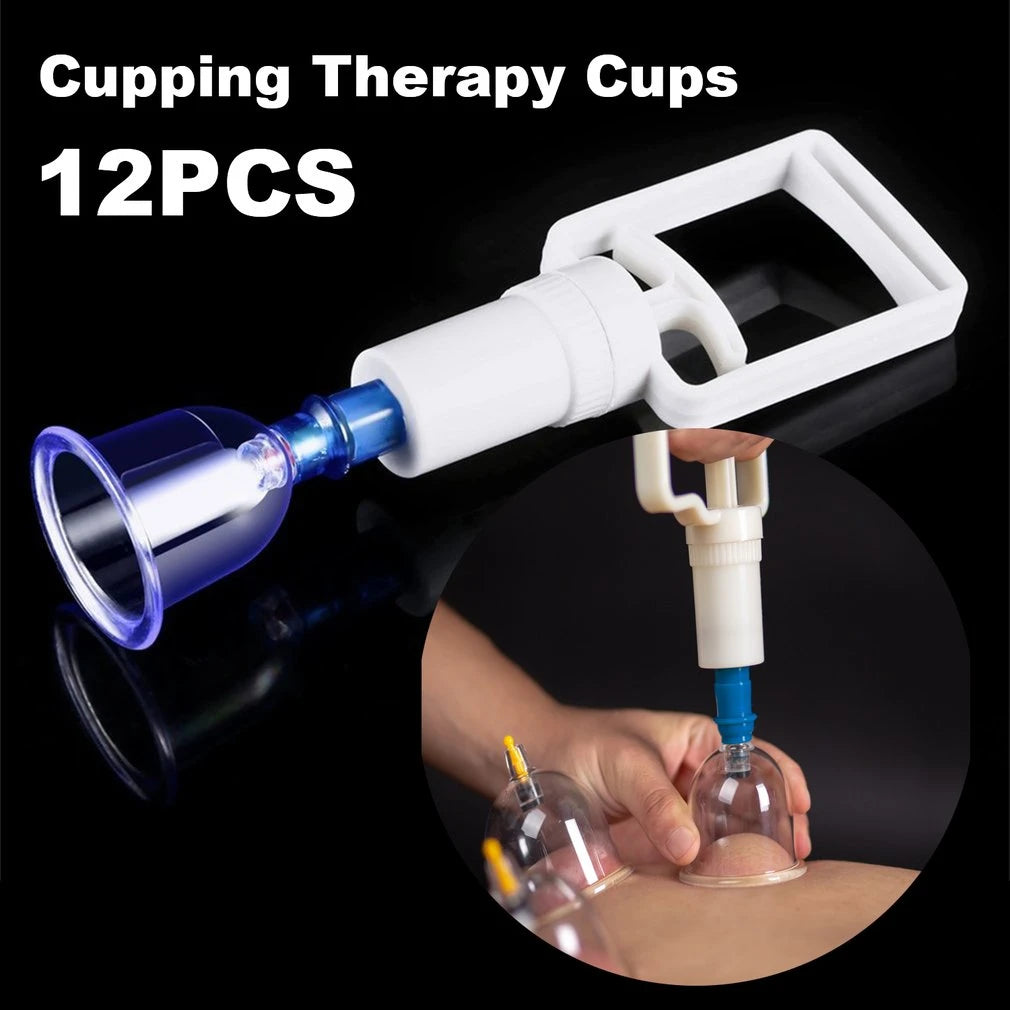 Set 12 Ventuze pentru Masaj, Pompa cu Vacuum, Functie Terapeutica, Transparente +10 plasturi kinoki CADOU