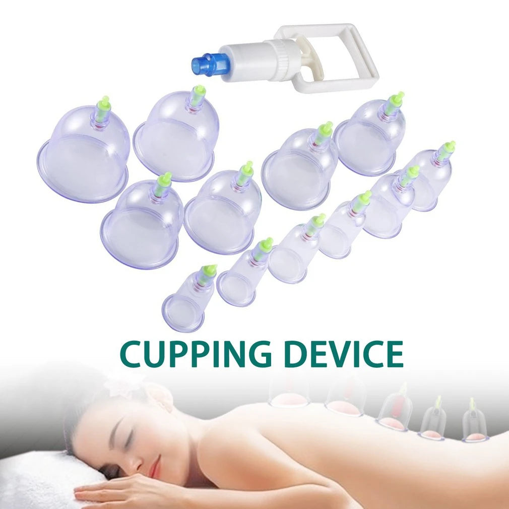 Set 12 Ventuze pentru Masaj, Pompa cu Vacuum, Functie Terapeutica, Transparente +10 plasturi kinoki CADOU