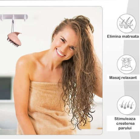 Perie Pentru Masaj Capilar, Samponare si Curatare Scalp, Stimulare Crestere Par, Silicon