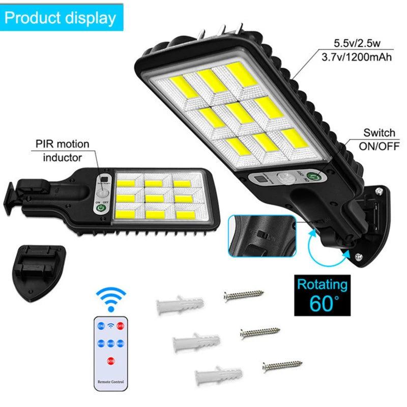 Lampa Stradala Cu Incarcare Solara Si Senzor De Miscare + Telecomanda, 160 LED-uri COB