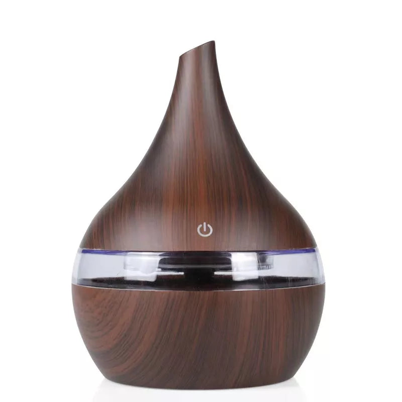 Difuzor aromaterapie , umidificator , lumini LED , capacitate 300 ml , cablu USB , lemn inchis + 3 uleiuri CADOU