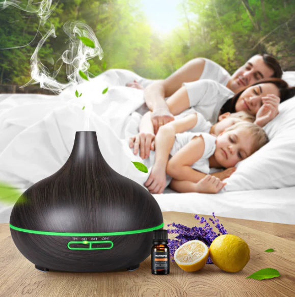 Difuzor De Aromaterapie, Rezervor 500 ml, Lumina Ambientala Din 7 Culori LED, Timer, Silentios