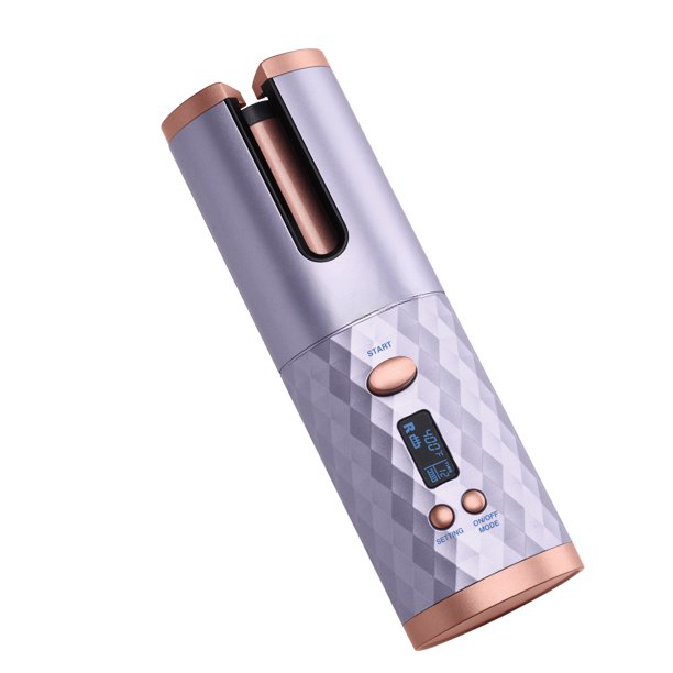 Ondulator Automat Fara Fir, Ceramic, Cu Afisaj LCD, Functie Power Bank, Temperatura Reglabila, Mov
