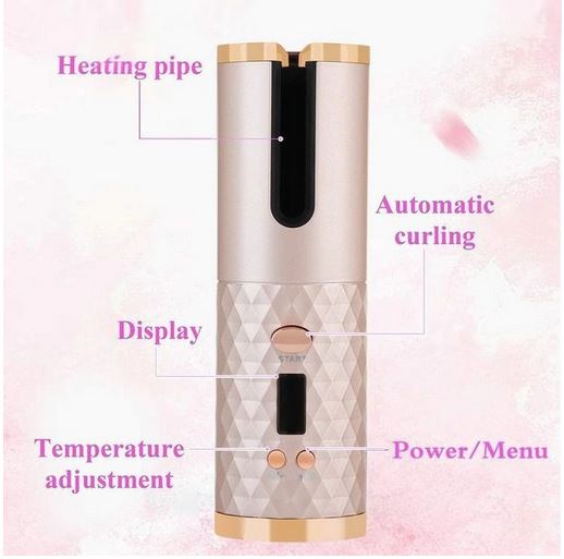 Ondulator Automat Fara Fir, Ceramic, Cu Afisaj LCD, Functie Power Bank, Temperatura Reglabila, Mov