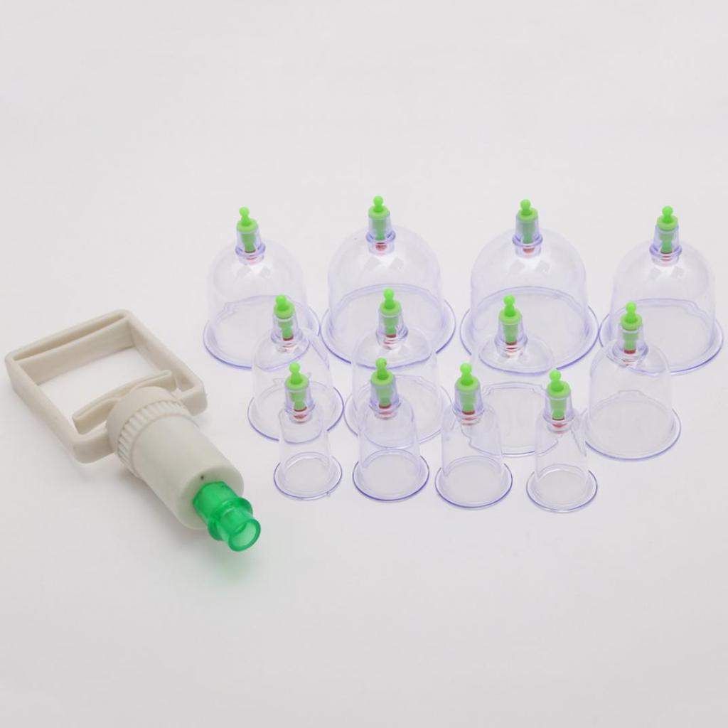 Set 12 Ventuze pentru Masaj, Pompa cu Vacuum, Functie Terapeutica, Transparente +10 plasturi kinoki CADOU