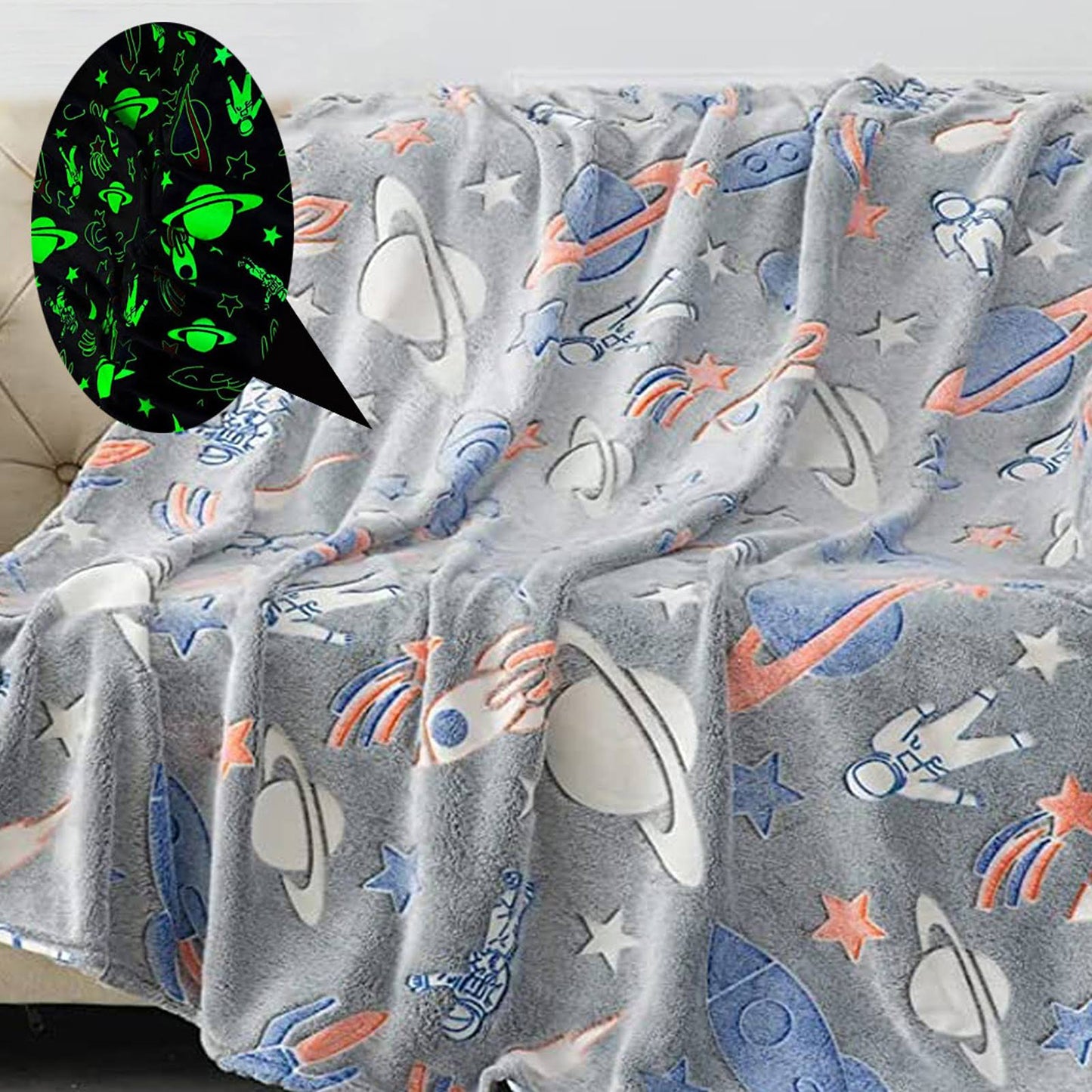 Patura Fosforescenta Pentru Copii, Dimensiune 130x150 cm, Gri