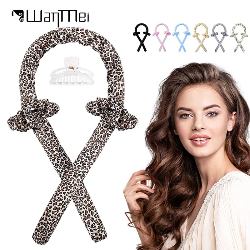 Set Ondulator fara caldura pentru par cu 2 Elastice matase si 1 Clame, print leopard+Perie de scame CADOU