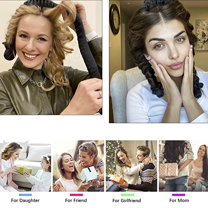 Set Ondulator fara caldura pentru par cu 2 Elastice matase si 1 Clame,Negru +Perie de scame CADOU