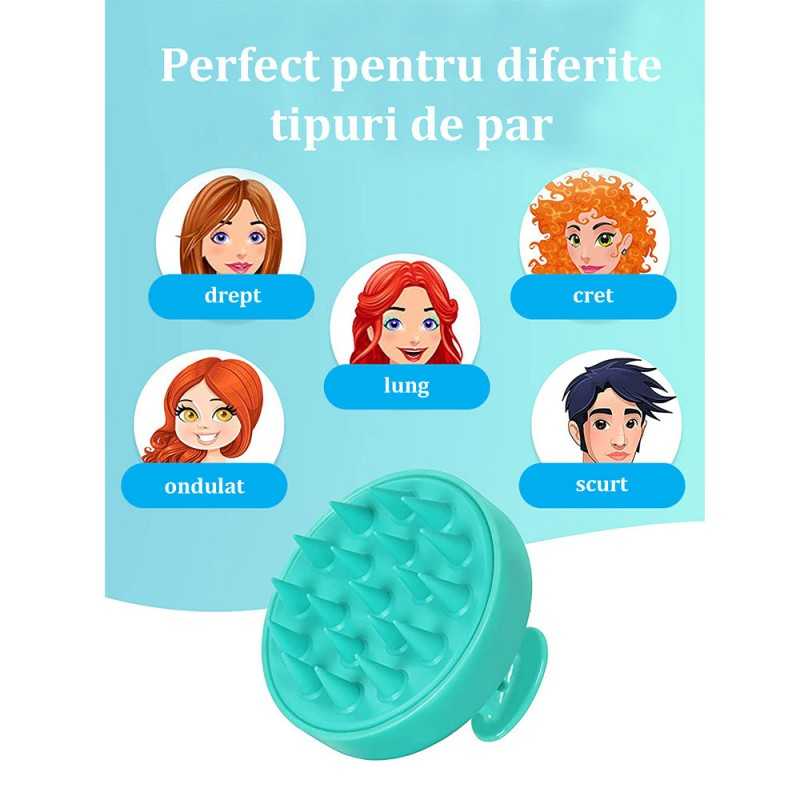 Perie Pentru Masaj Capilar, Samponare si Curatare Scalp, Stimulare Crestere Par, Silicon