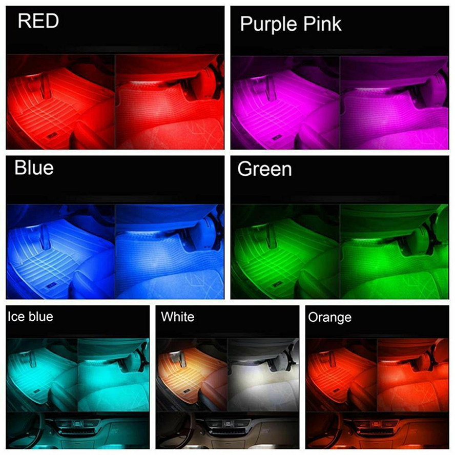 Kit 4 Benzi LED Auto, Pentru Interior. Alimentare La Bricheta 12V